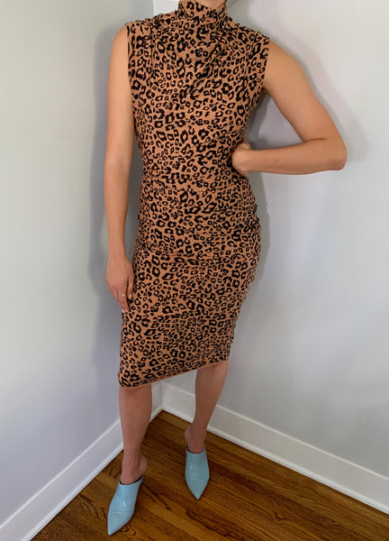 Draped Leopard Midi Dress