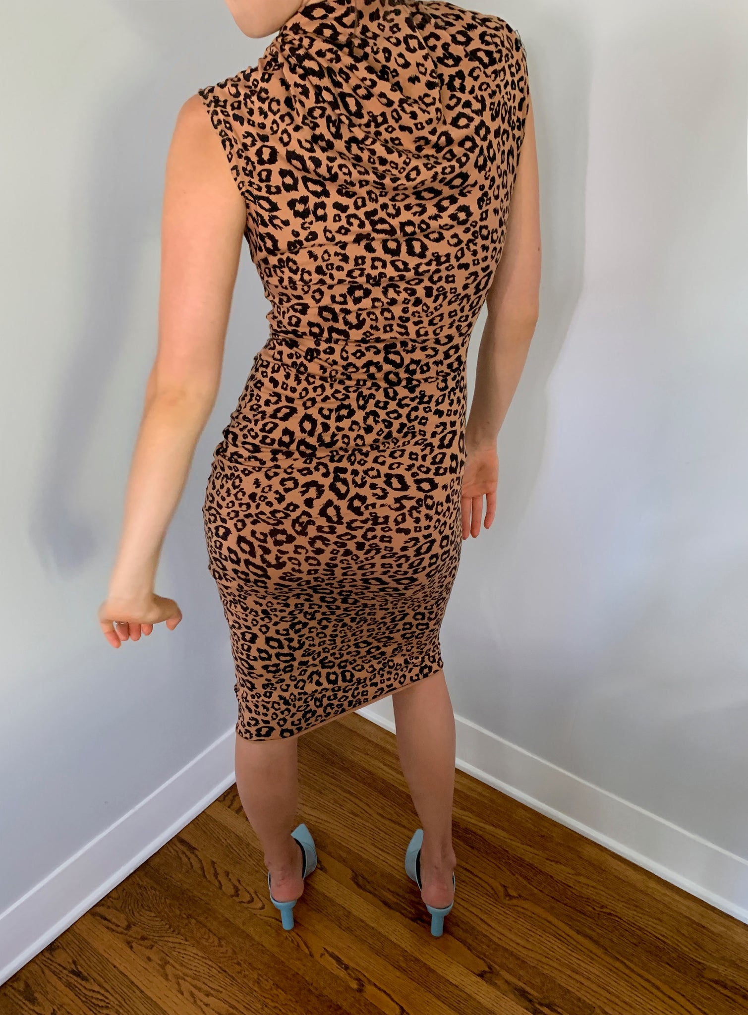 Draped Leopard Midi Dress