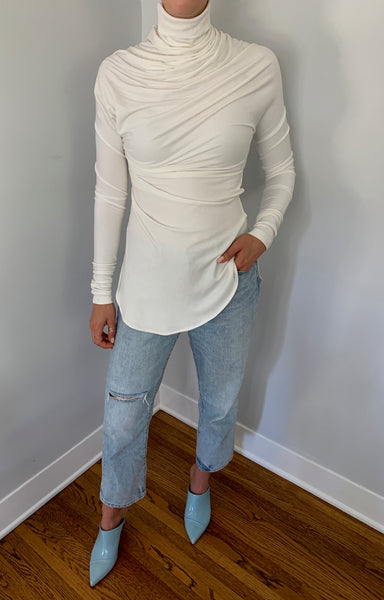 Ribbed Draped Turtleneck (Creme)